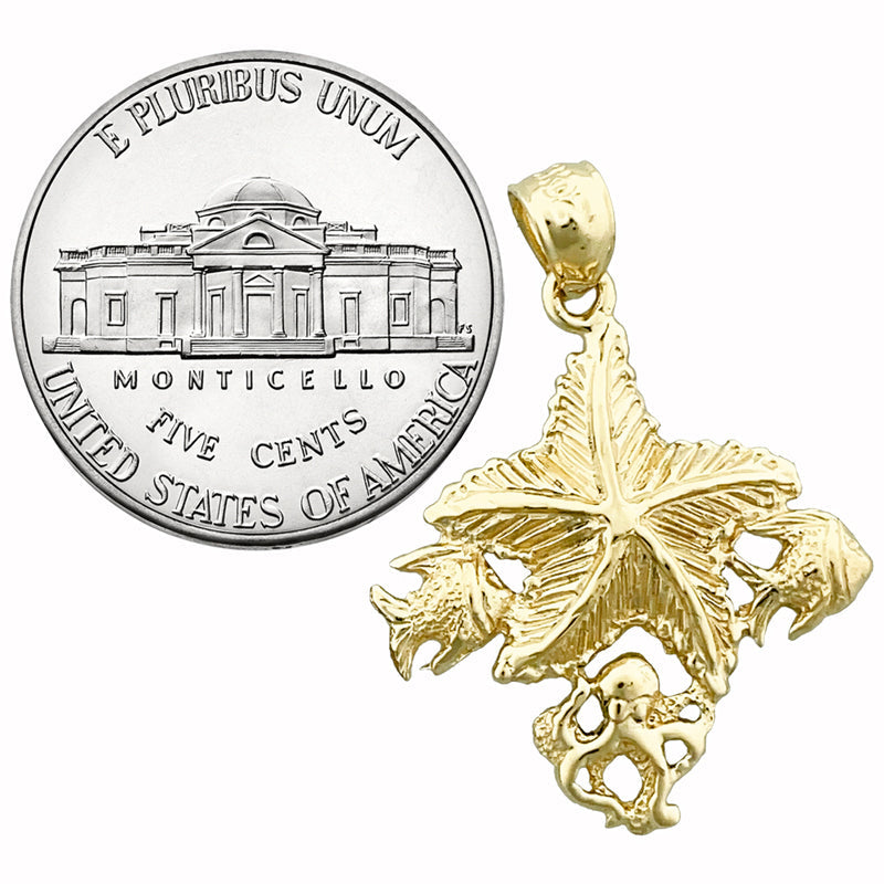 14K Gold Anhänger Seestern mit Oktopus- und Fisch-Akzenten