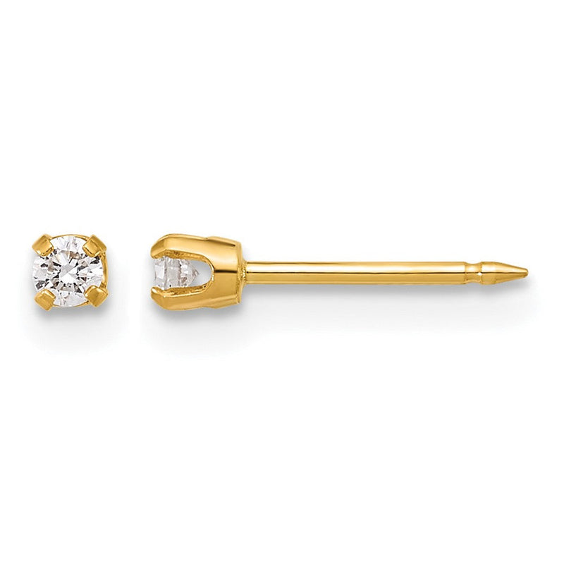 14K Gelbgold Poliert 2.4mm.10ct Im Labor Gezüchtet Diamant Short Ohrstecker
