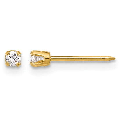 14K Gelbgold Poliert 2.4mm.10ct Im Labor Gezüchtet Diamant Ohrstecker