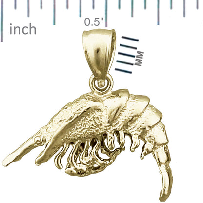 14K Gold 3D-Garnelen-Charm