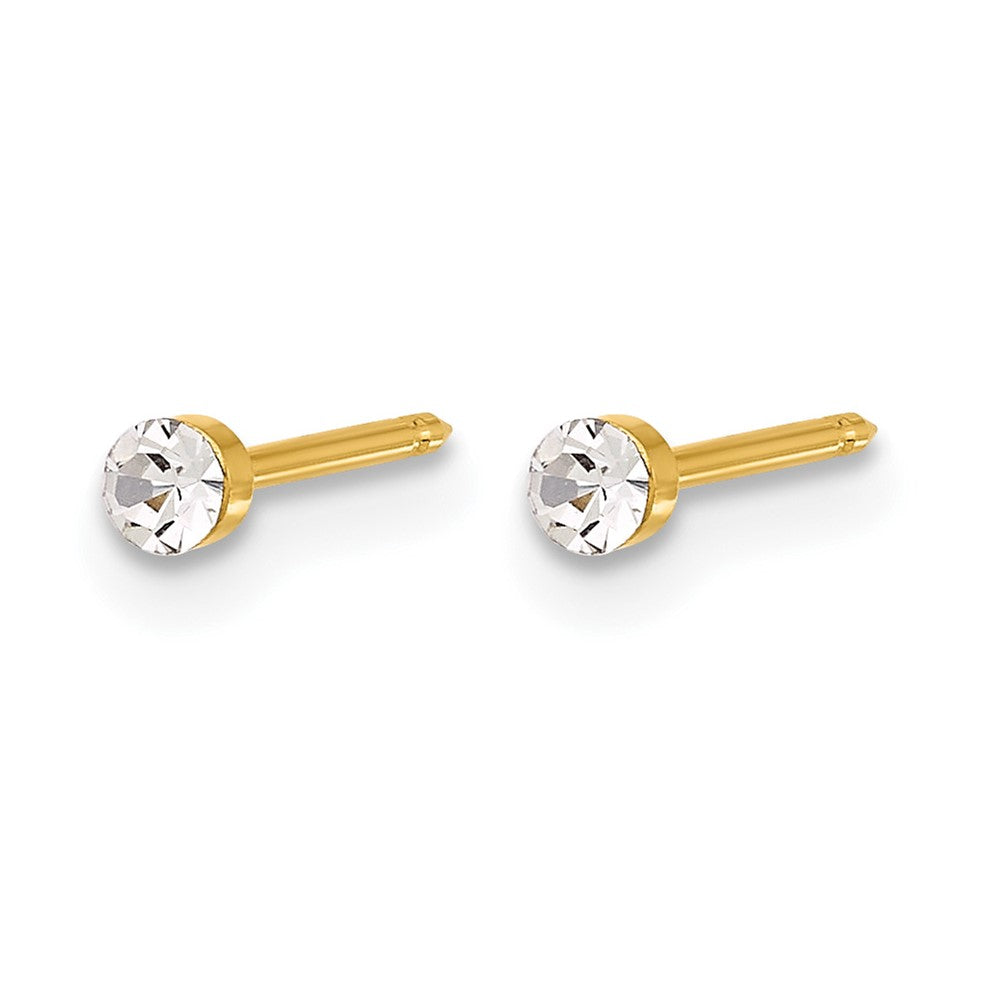 14K Gelbgold Poliert 2.4mm Kristall Ohrstecker