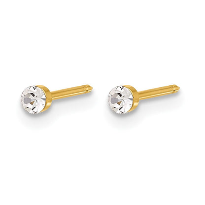 14K Gelbgold Poliert 2.4mm Kristall Ohrstecker