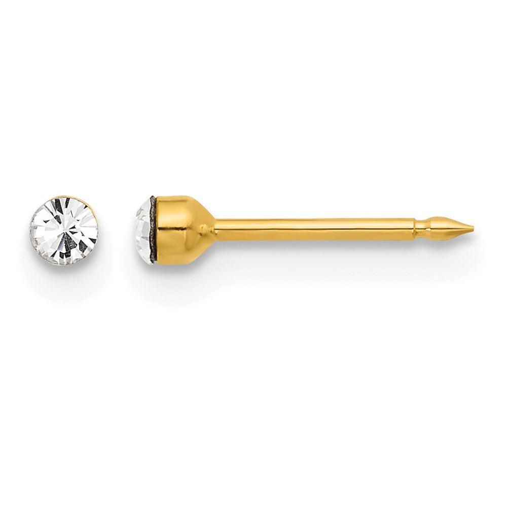 14K Gelbgold Poliert 2.4mm Kristall Ohrstecker