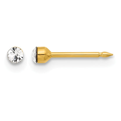 14K Gelbgold Poliert 2.4mm Kristall Ohrstecker