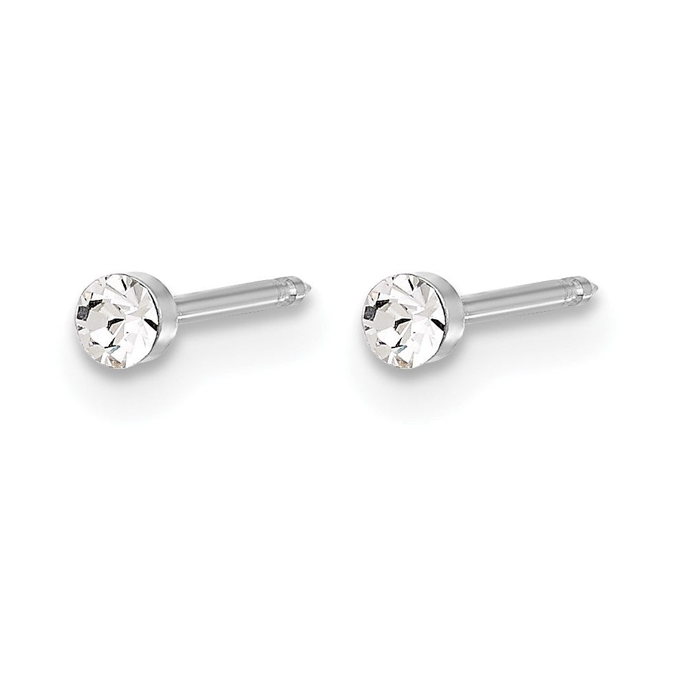 14K Weißgold Poliert 2.4mm Kristall Ohrstecker