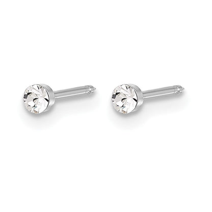 14K Weißgold Poliert 2.4mm Kristall Ohrstecker