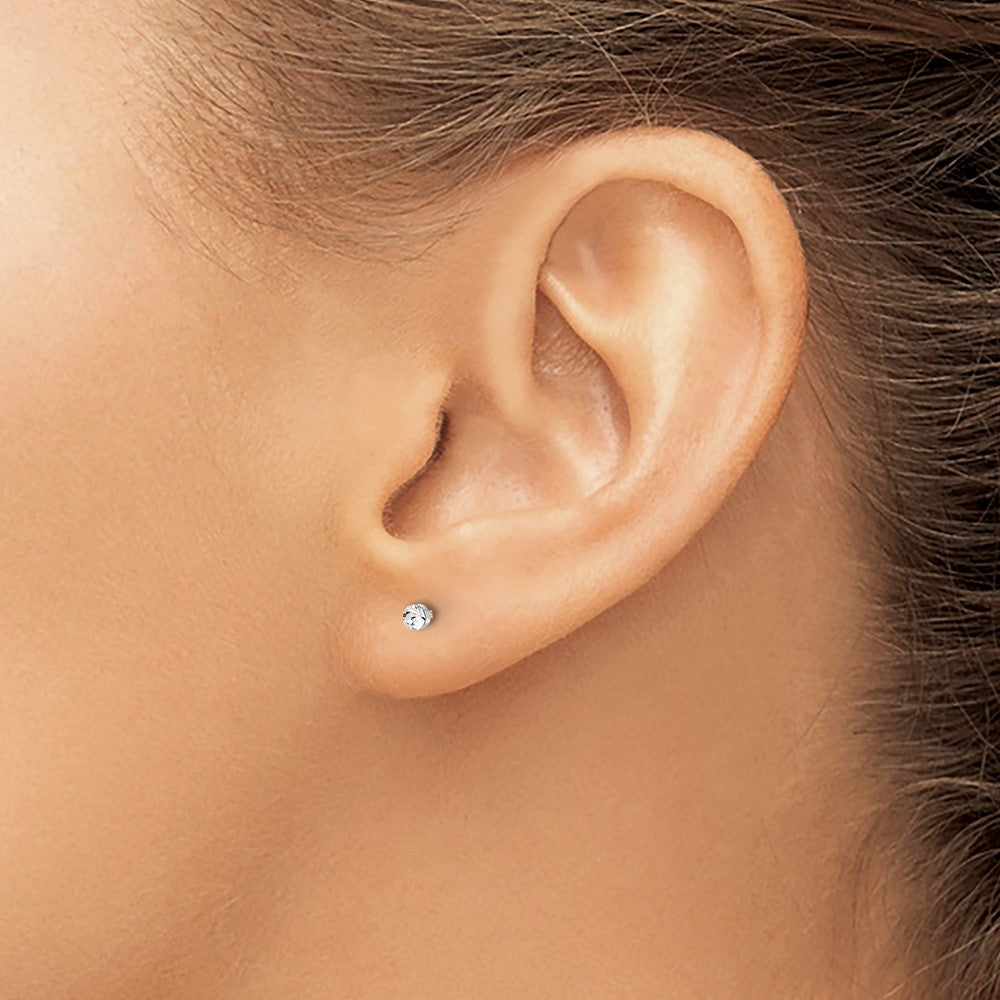 14K Weißgold Poliert 2.4mm Kristall Ohrstecker