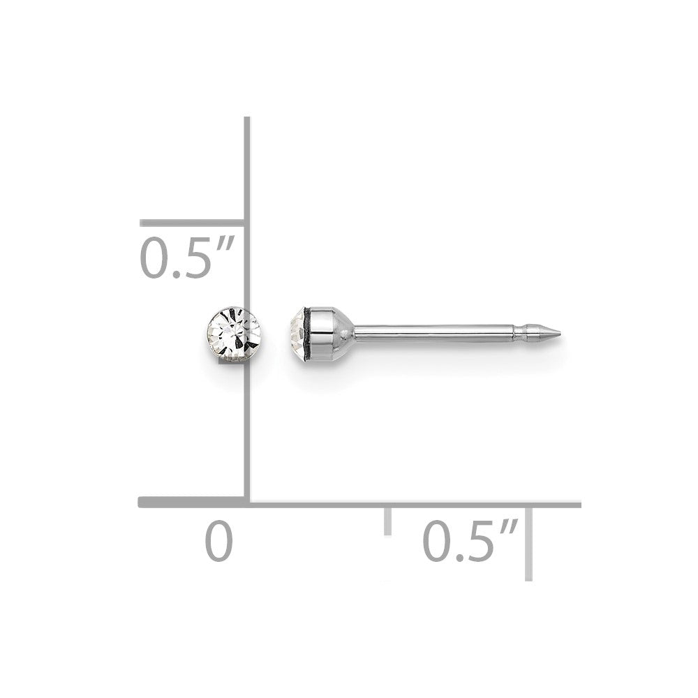 14K Weißgold Poliert 2.4mm Kristall Ohrstecker