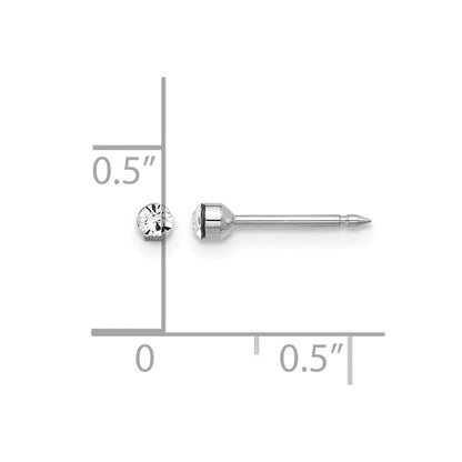 14K Weißgold Poliert 2.4mm Kristall Ohrstecker