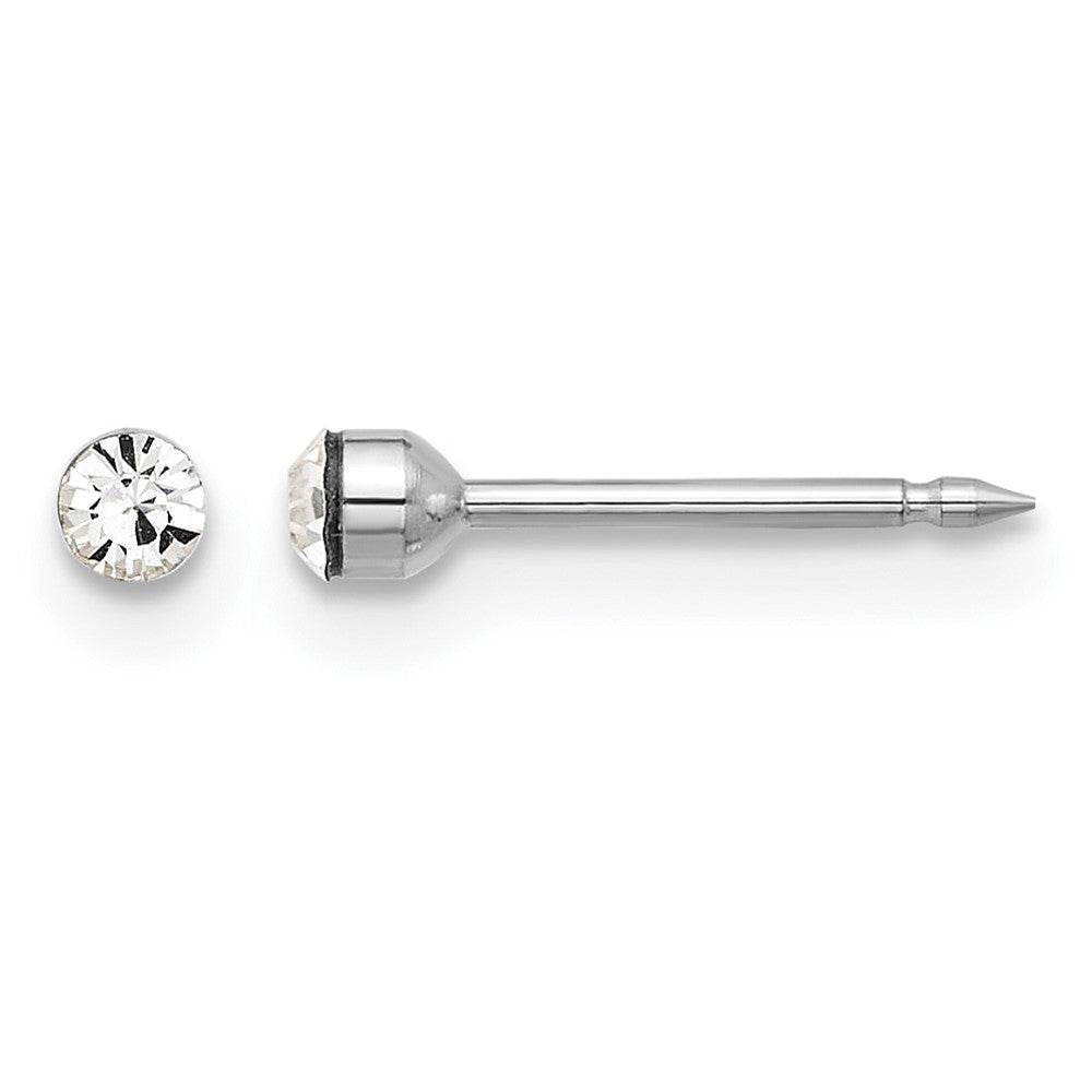 14K Weißgold Poliert 2.4mm Kristall Ohrstecker