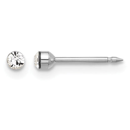 14K Weißgold Poliert 2.4mm Kristall Ohrstecker