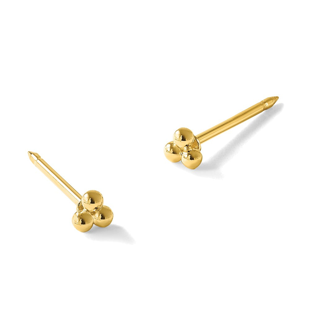 14K Gelbgold Poliert 3mm Dreifach Kugel Ohrstecker