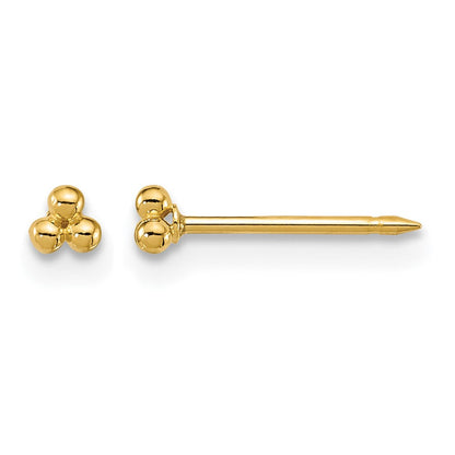 14K Gelbgold Poliert 3mm Dreifach Kugel Ohrstecker