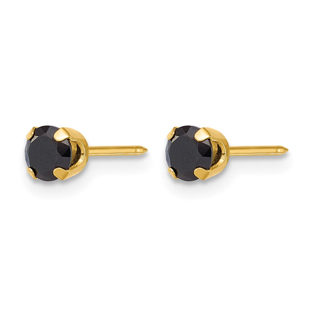 14K Gelbgold Poliert 4mm Schwarz Zirkonia Ohrstecker