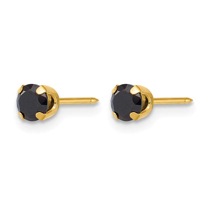 14K Gelbgold Poliert 4mm Schwarz Zirkonia Ohrstecker