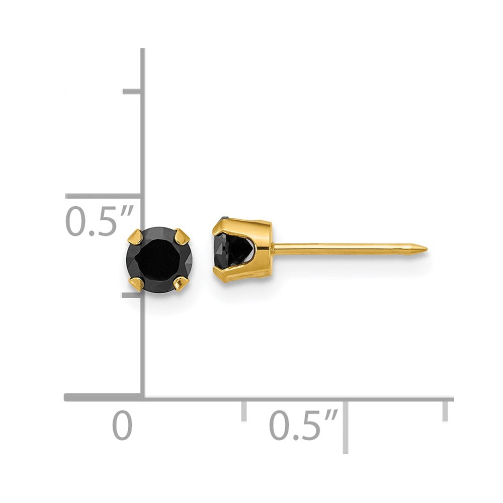 14K Gelbgold Poliert 4mm Schwarz Zirkonia Ohrstecker