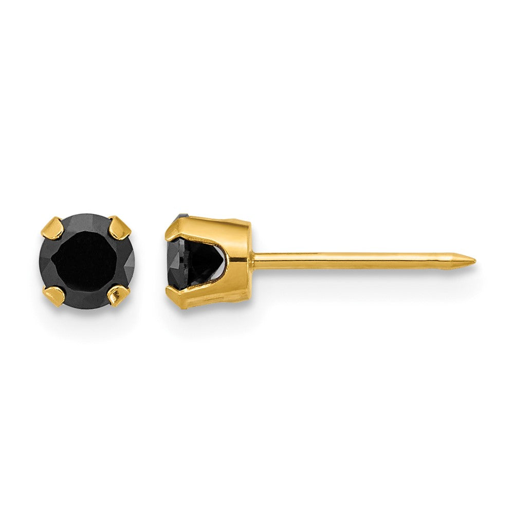 14K Gelbgold Poliert 4mm Schwarz Zirkonia Ohrstecker