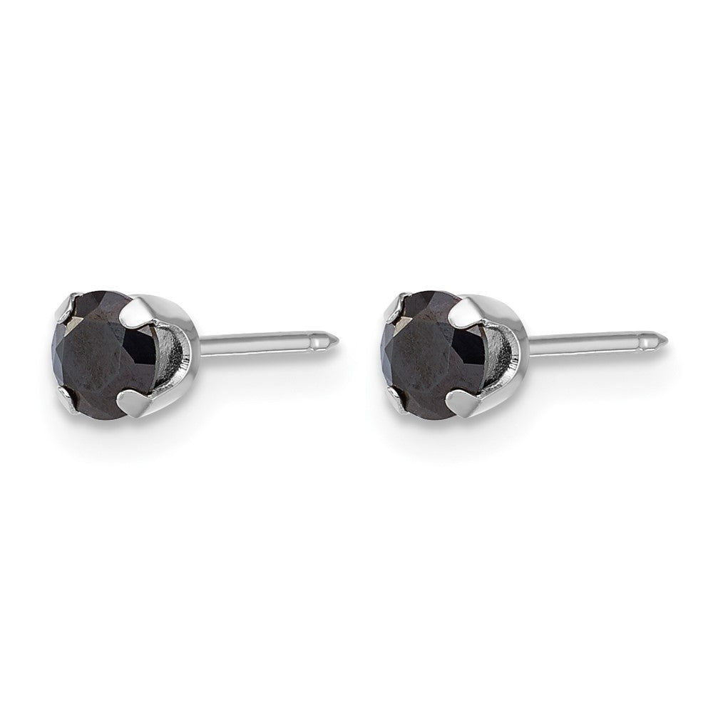 14K Poliert Weißgold 4mm Schwarz Zirkonia Ohrstecker