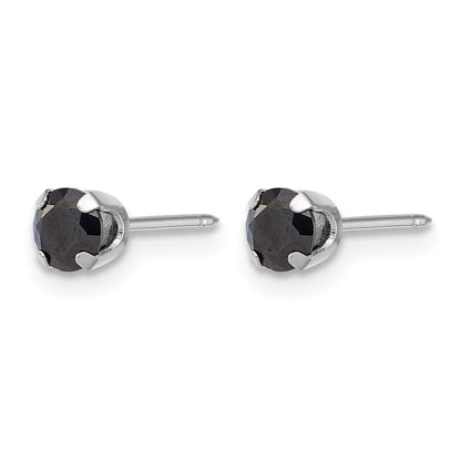 14K Poliert Weißgold 4mm Schwarz Zirkonia Ohrstecker