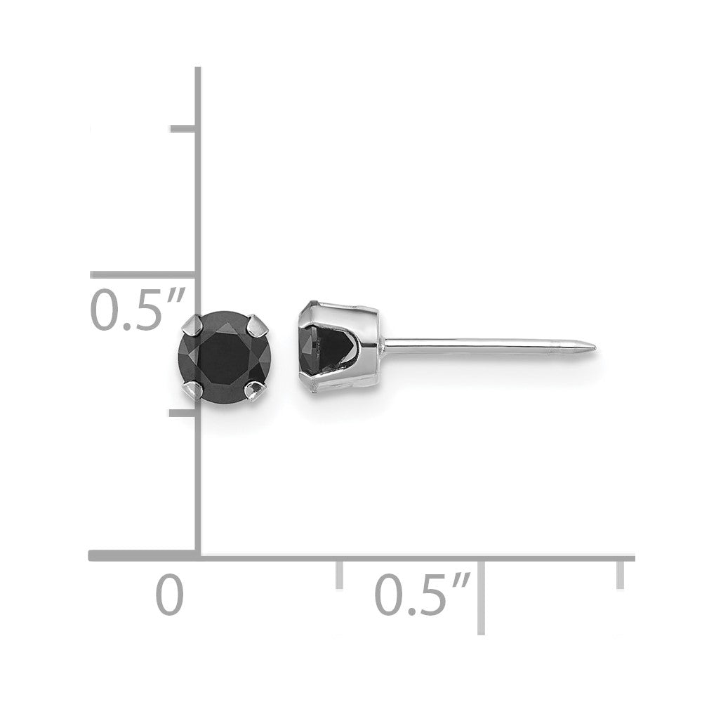 14K Poliert Weißgold 4mm Schwarz Zirkonia Ohrstecker