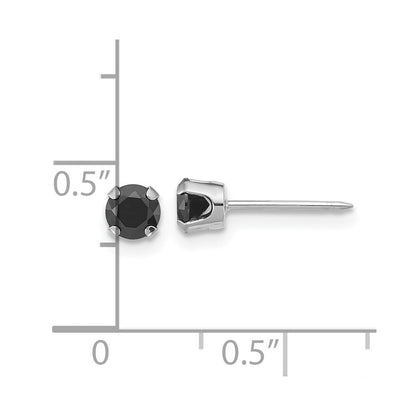 14K Poliert Weißgold 4mm Schwarz Zirkonia Ohrstecker