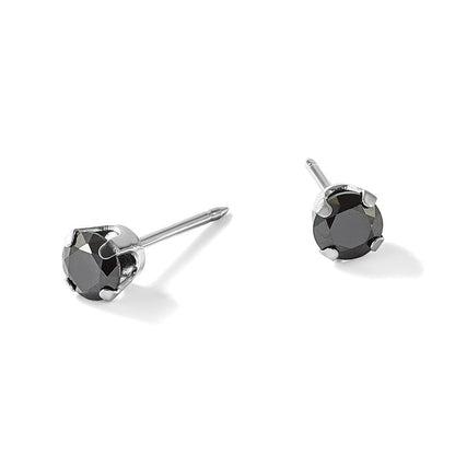 14K Poliert Weißgold 4mm Schwarz Zirkonia Ohrstecker