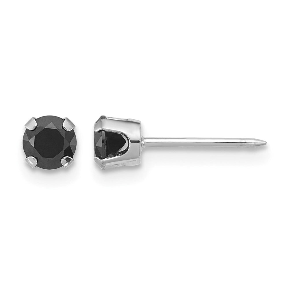 14K Poliert Weißgold 4mm Schwarz Zirkonia Ohrstecker