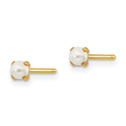 14K Gelbgold Inverness 3mm Synthetisch Perle Ohrstecker