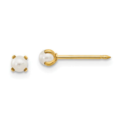 14K Gelbgold Inverness 3mm Synthetisch Perle Ohrstecker