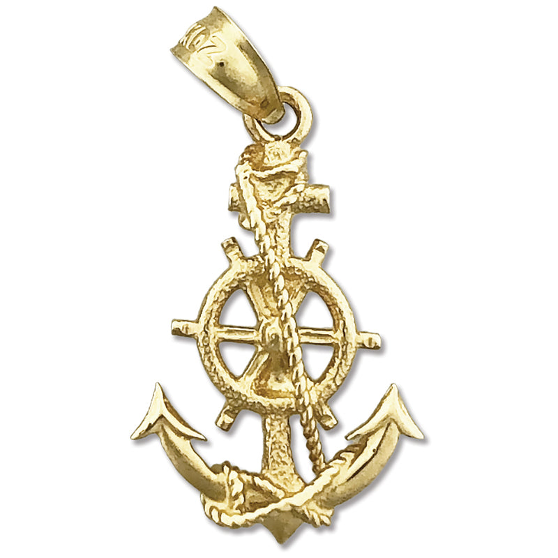 14K Gold Steuerrad- und Anker-Charm