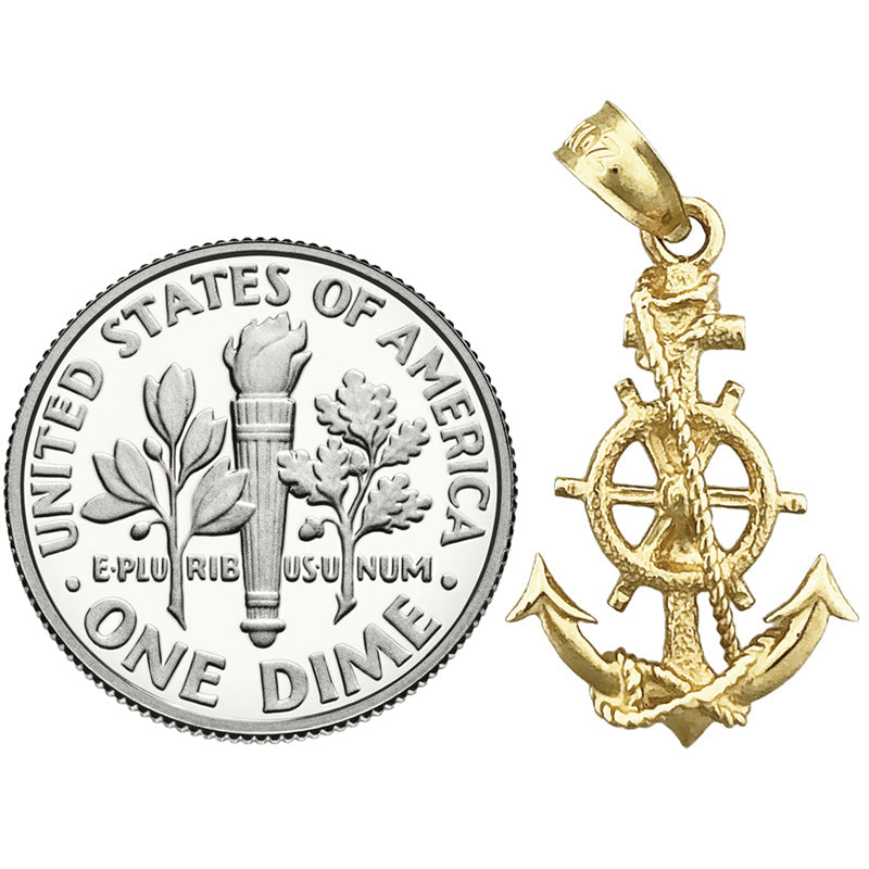 14K Gold Steuerrad- und Anker-Charm