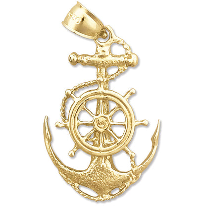 14K Gold Anhänger mit Segelseil, Schiffsrad und Anker