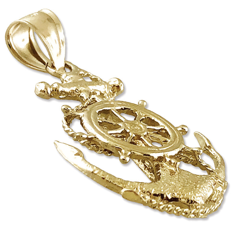 14K Gold Anhänger mit Segelseil, Schiffsrad und Anker