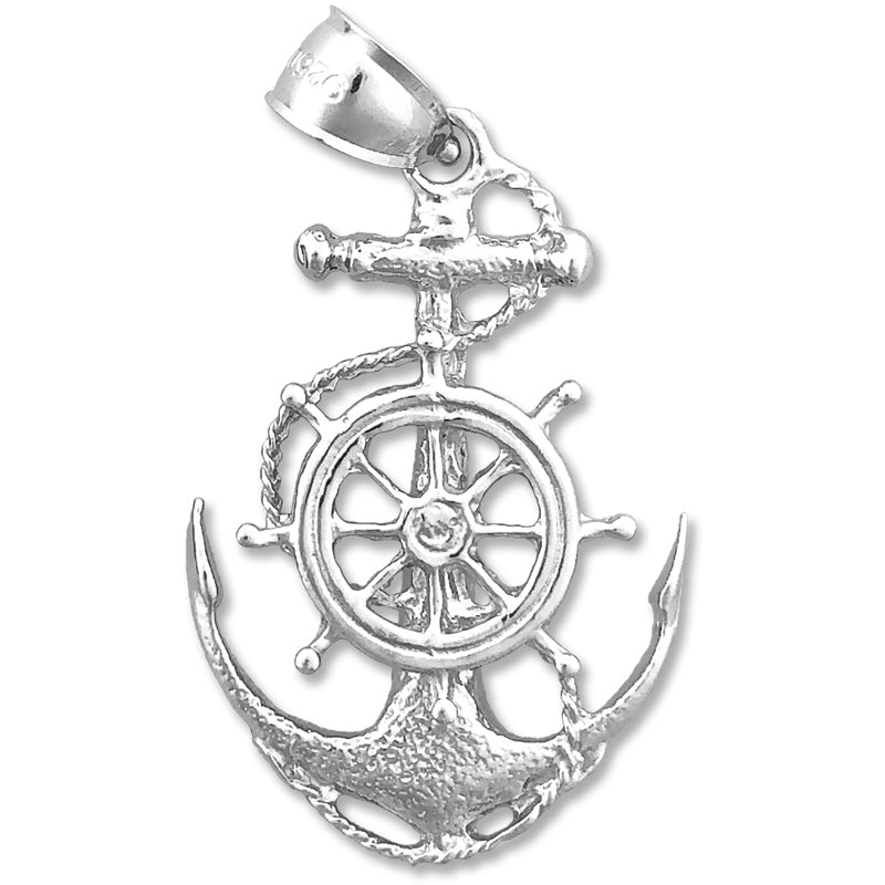 14K Gold Anhänger mit Segelseil, Schiffsrad und Anker