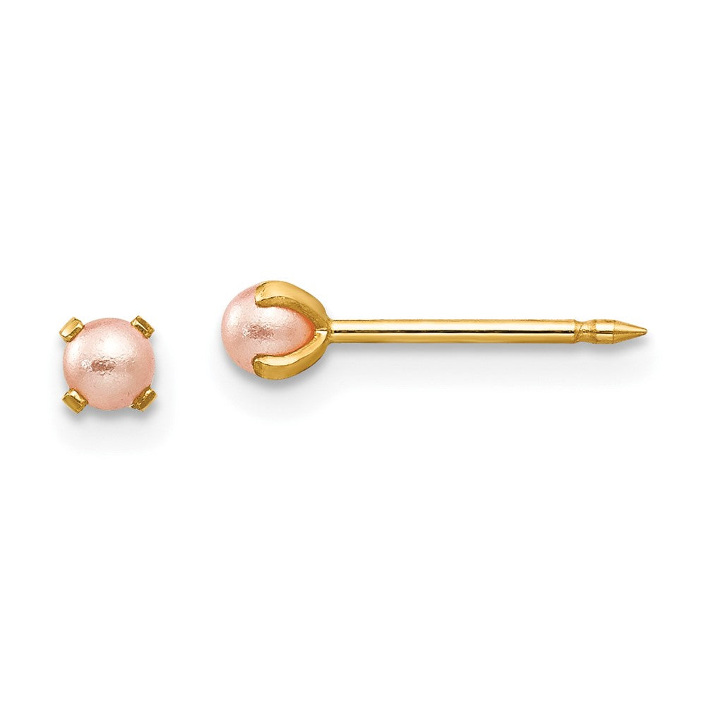 14K Gelbgold Inverness 3mm Rosa Synthetisch Perle Ohrstecker