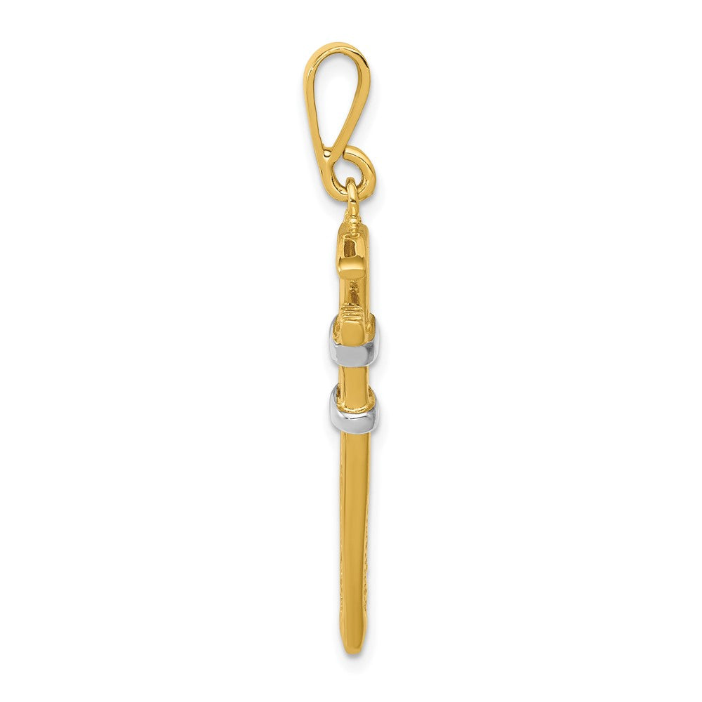 10K Gelb mit Rhodium & Rhodium 3-d Pipe Wrench Charm