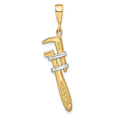 10K Gelb mit Rhodium & Rhodium 3-d Pipe Wrench Charm