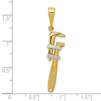 10K Gelb mit Rhodium & Rhodium 3-d Pipe Wrench Charm