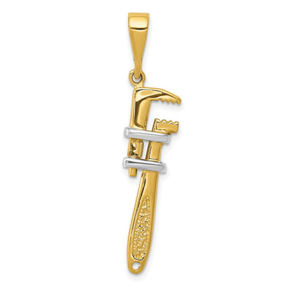 10K Gelb mit Rhodium & Rhodium 3-d Pipe Wrench Charm