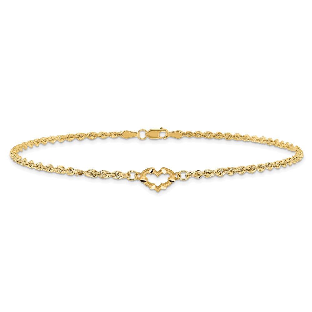 10K Gelbgold Diamantiert Offen Herz Kordel Fußkettchen