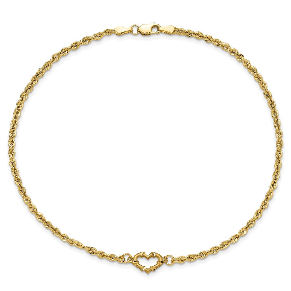 10K Gelbgold Diamantiert Offen Herz Kordel Fußkettchen