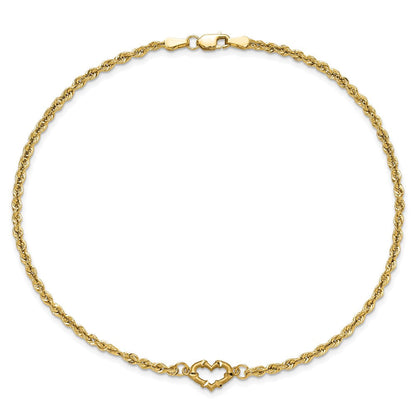 10K Gelbgold Diamantiert Offen Herz Kordel Fußkettchen