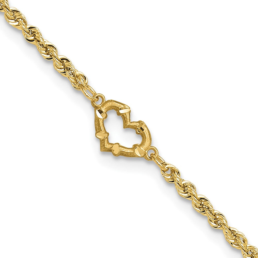 10K Gelbgold Diamantiert Offen Herz Kordel Fußkettchen