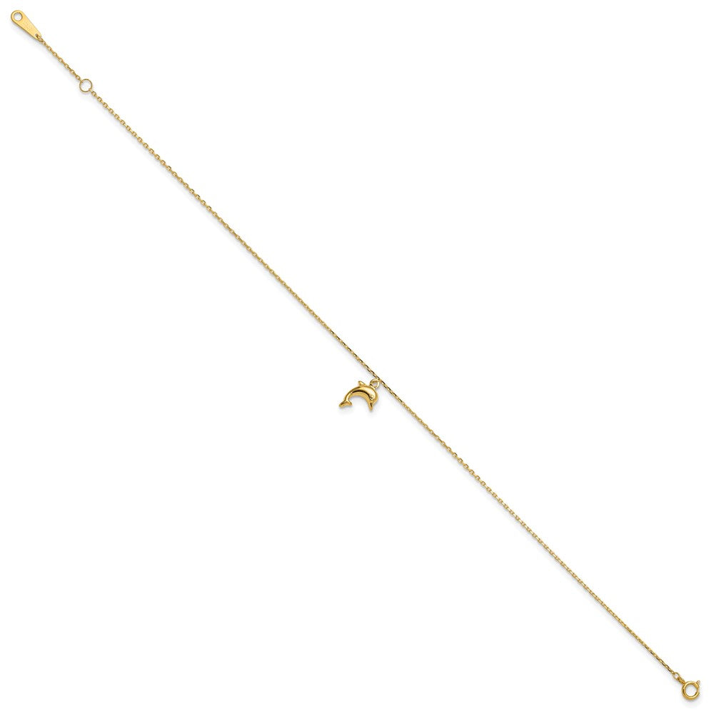 10K Gelbgold Delfin Charm 9 Zoll mit 1 Zoll Verlängerung Fußkettchen
