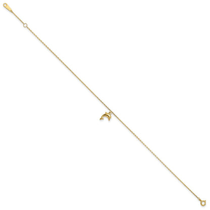 10K Gelbgold Delfin Charm 9 Zoll mit 1 Zoll Verlängerung Fußkettchen