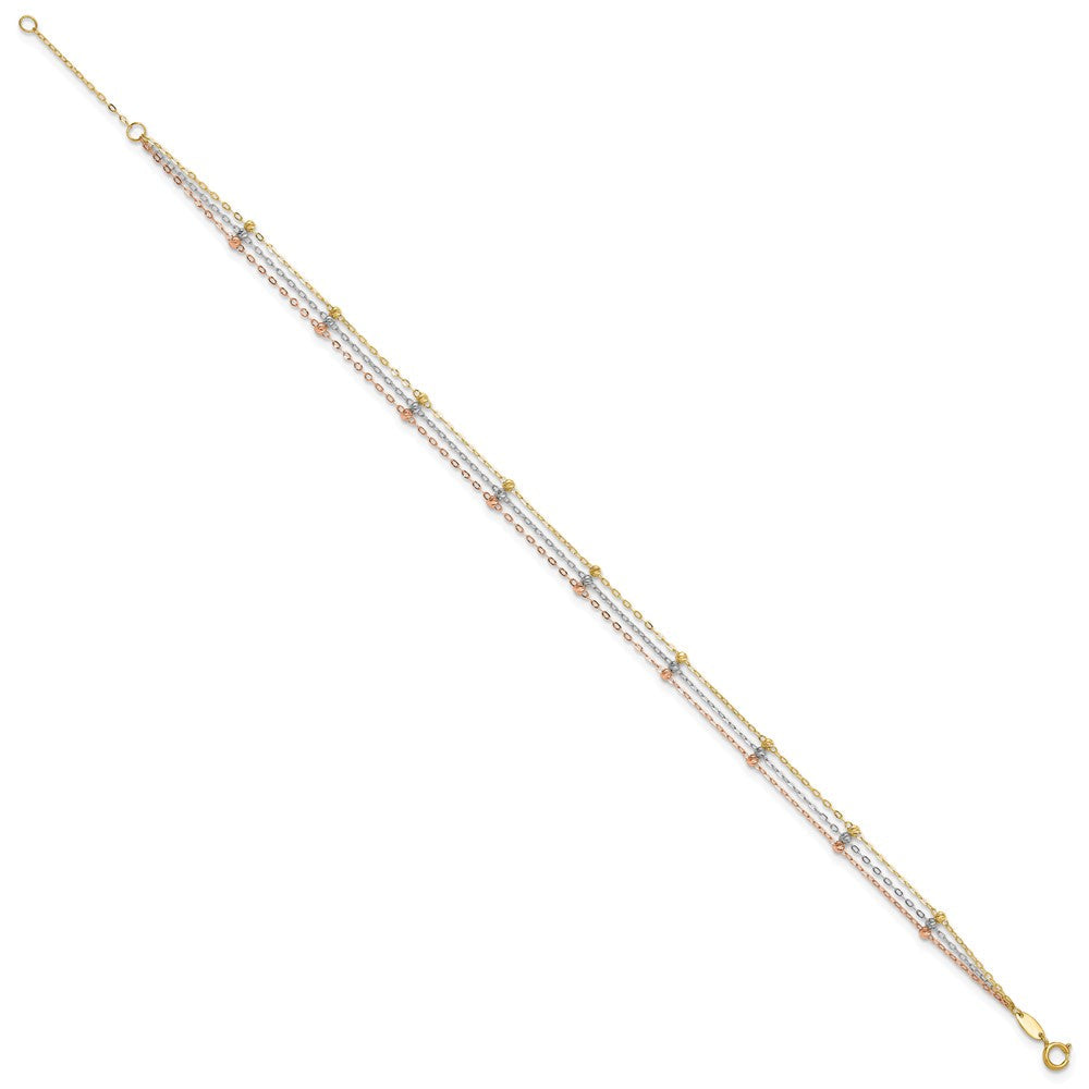 10K Tricolor 3-strand Diamantiert Gekugelt Plus Verlängerung Kette Fußkettchen