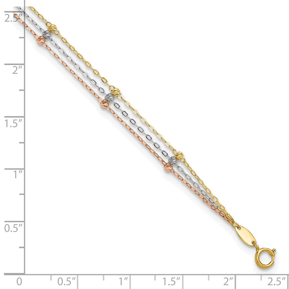 10K Tricolor 3-strand Diamantiert Gekugelt Plus Verlängerung Kette Fußkettchen