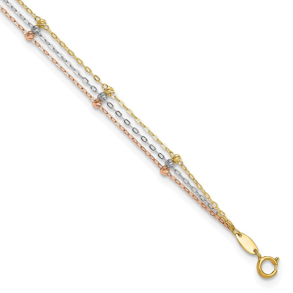 10K Tricolor 3-strand Diamantiert Gekugelt Plus Verlängerung Kette Fußkettchen