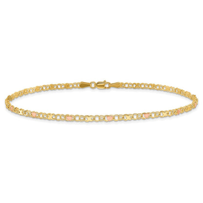 10K Bicolor und Rose X Herzen 8 Zoll Armband