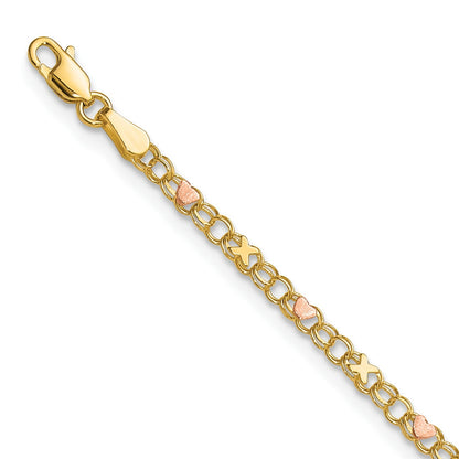 10K Bicolor und Rose X Herzen 10 Zoll Fußkettchen